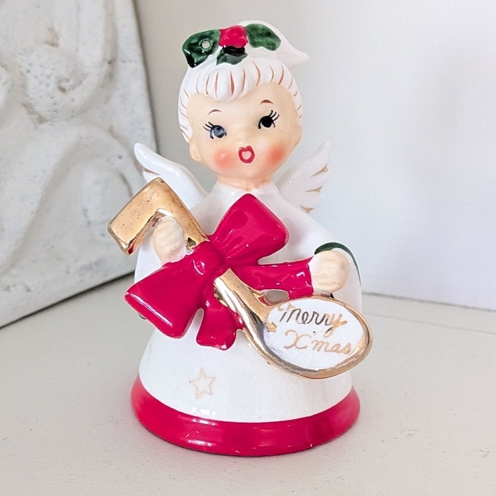 Vintage 1957 Napco Christmas Angel Bell Figurine 3N2565 Merry X'mas Japan